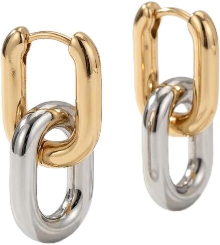 Link Dangle Earrings for Women, Paperclip Chain Drop Huggie Earrings for Sensitive Ears, Modern Jewelry Gift for Daily Wear in Saudi Arabia