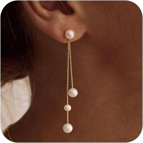 14K Gold Plated Pearl Drop Earrings for Women Dangle Wedding Bridesmaid Bridal 14K Gold Plated Handpicked Pearl Earrings Elegant Accessories Prom Jewelry Festival Gifts for Women in Saudi Arabia