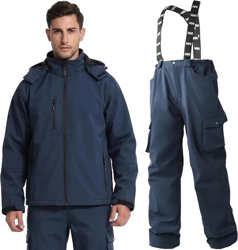 Men's Work Suit Insulated Softshell Jacket & Bib Pants Set - Breathable Water-Resistant Coat with 4-Way Stretch in Saudi Arabia