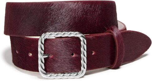 Hidewear Women's Merlot Italian Pony Hair Leather Belt 1.5" Wide Silver Rope Buckle in Kuwait