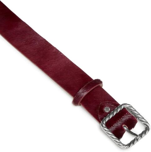 Hidewear Women's Merlot Italian Pony Hair Leather Belt 1.5" Wide Silver Rope Buckle in Kuwait