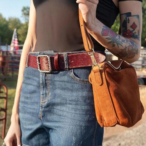 Hidewear Women's Merlot Italian Pony Hair Leather Belt 1.5" Wide Silver Rope Buckle in Kuwait
