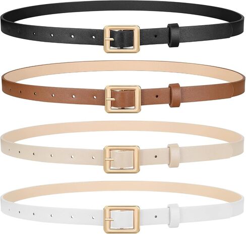 JASGOOD 4 Pack Women Skinny Belts for Jeans Ladies Thin Waist Belt for Dress Gold Buckle 0.7inch Width in Kuwait
