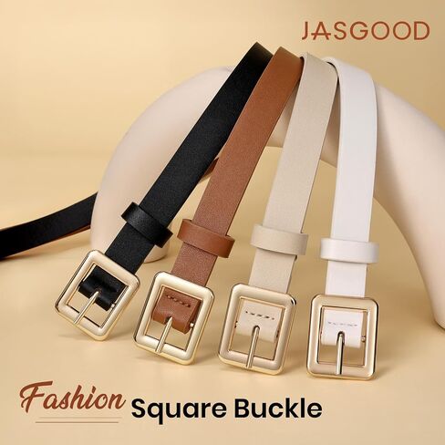 JASGOOD 4 Pack Women Skinny Belts for Jeans Ladies Thin Waist Belt for Dress Gold Buckle 0.7inch Width in Kuwait