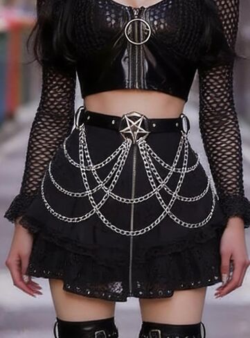 Women Adjustable Faux Leather Chain Waist Belt Punk Goth Black Harness Belt Body Accessory for Jeans Dresses(S-XXL) in Kuwait
