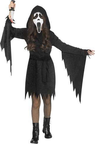 Fun World Girls' Glitter Ghost Face Costume, Medium, Black in Kuwait