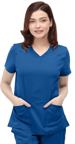 NY Threads Medical Scrub Set for Women, 1 Scrub Top and 1 Scrub Pant Loose Fit, Soft Stretch, Small, Royal Blue in Saudi Arabia