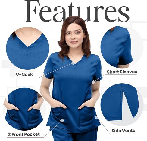 NY Threads Medical Scrub Set for Women, 1 Scrub Top and 1 Scrub Pant Loose Fit, Soft Stretch, Small, Royal Blue in Saudi Arabia