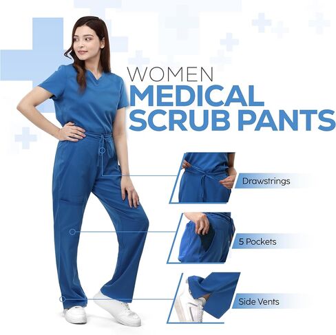 NY Threads Medical Scrub Set for Women, 1 Scrub Top and 1 Scrub Pant Loose Fit, Soft Stretch, Small, Royal Blue in Saudi Arabia
