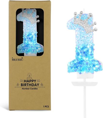 Blue Birthday Number 5 Candle, 2.76 Inch Princess Crown Birthday Candle, Blue and White Cake Topper Cupcake Decorations, Birthday Party Supplies for Girls in Saudi Arabia