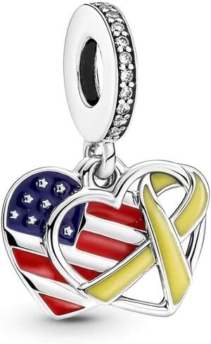 Pandora Heart, Flag & Remembrance Ribbon Double Dangle Charm in Saudi Arabia