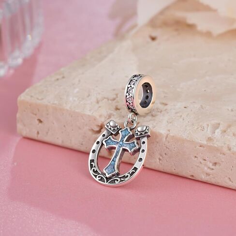Turquoise Jewelry 925 Sterling Silver Horseshoe Charm Cross Charms Horseshoe Decor Western Bracelet for Women in Saudi Arabia