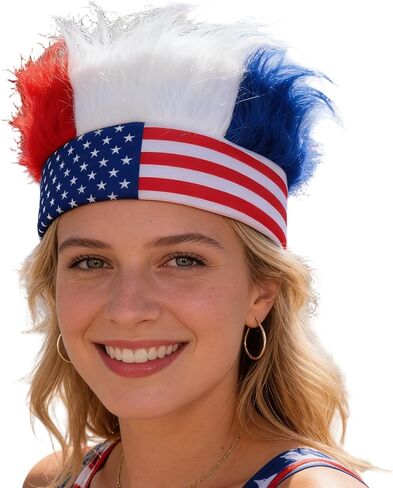 Unisex Red White Blue Crazy Hat – American Flag Hairy Wig Headband for Memorial Day, Carnival & Party in Kuwait