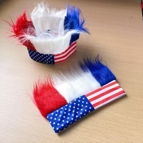 Unisex Red White Blue Crazy Hat – American Flag Hairy Wig Headband for Memorial Day, Carnival & Party in Kuwait
