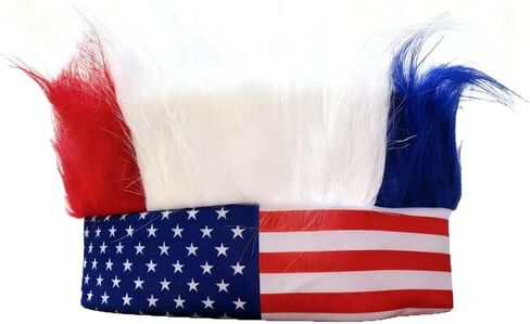 Unisex Red White Blue Crazy Hat – American Flag Hairy Wig Headband for Memorial Day, Carnival & Party in Kuwait