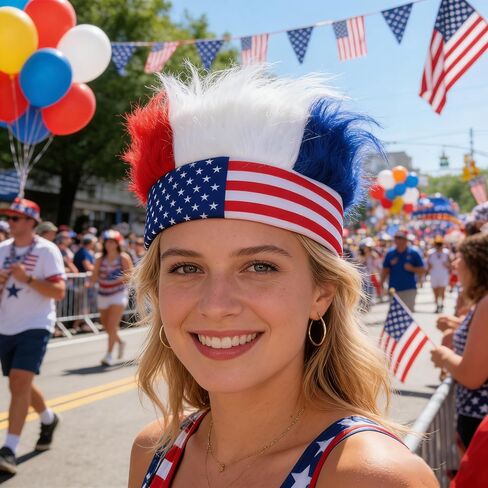 Unisex Red White Blue Crazy Hat – American Flag Hairy Wig Headband for Memorial Day, Carnival & Party in Kuwait