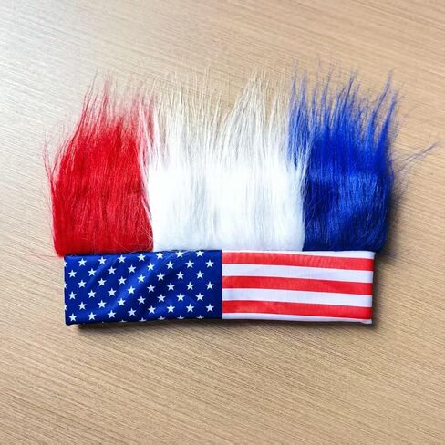 Unisex Red White Blue Crazy Hat – American Flag Hairy Wig Headband for Memorial Day, Carnival & Party in Kuwait