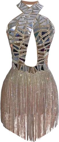 Women Luxury Rhinestone Fringe Dress Halter Keyhole Mirror Tile Party Gown for Red Carpet in Saudi Arabia