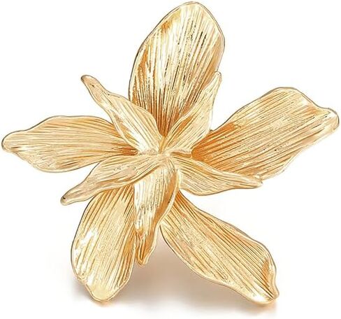 Dainty Large 3D Flower Adjustable Ring for Women Gold-Tone Elegant Textured Floral Statement Stacking Finge Band Rings Wedding Party Fashion Jewelry in Saudi Arabia