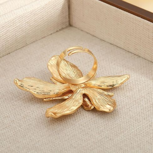 Dainty Large 3D Flower Adjustable Ring for Women Gold-Tone Elegant Textured Floral Statement Stacking Finge Band Rings Wedding Party Fashion Jewelry in Saudi Arabia