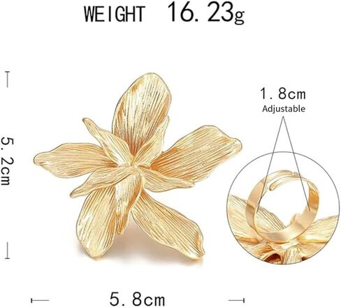 Dainty Large 3D Flower Adjustable Ring for Women Gold-Tone Elegant Textured Floral Statement Stacking Finge Band Rings Wedding Party Fashion Jewelry in Saudi Arabia