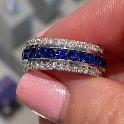 Fashion Blue Zirconia Band Eternal Rings for Women Wedding Banquet Rings Jewelry Gift in Kuwait