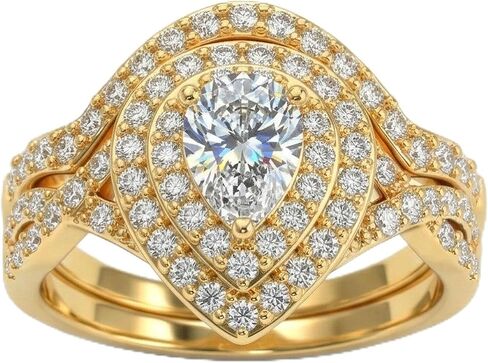 Luxury Wedding Ring Sets for Women 1CT Pear AAAAA CZ Yellow Gold Plated Engagement Ring Wedding Band in Saudi Arabia