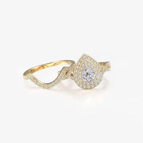 مجموعات خواتم الزفاف الفاخرة للنساء 1CT الكمثرى AAAAA تشيكوسلوفاكيا الذهب الأصفر مطلي خاتم الخطوبة خاتم الزواج in Kuwait