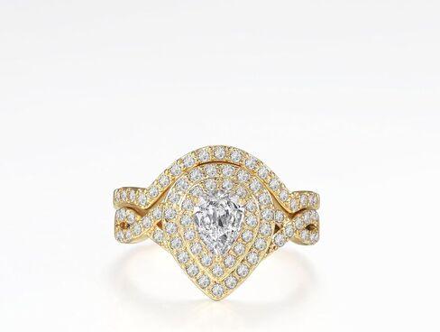 مجموعات خواتم الزفاف الفاخرة للنساء 1CT الكمثرى AAAAA تشيكوسلوفاكيا الذهب الأصفر مطلي خاتم الخطوبة خاتم الزواج in Kuwait