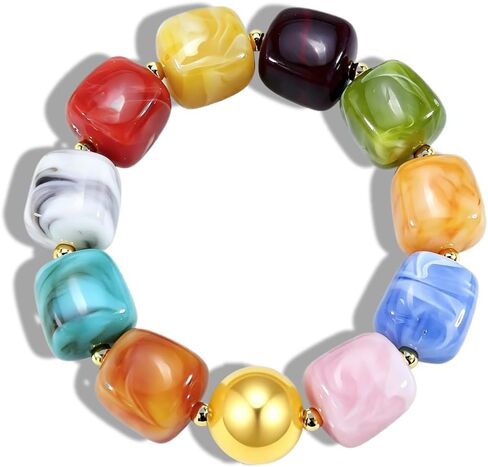 Chunky Beaded Bracelets for Women Trendy Acrylic Resin Colorful Beads Bracelets Boho Adjustable Statement Charm Bangles Bracelet Summer Beach Beaded Jewelry in Kuwait