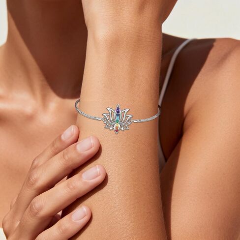 7 Chakra Bracelets for Women Yoga Lotus Flower Bracelet Sterling Silver Gifts Mandala Jewelry in Saudi Arabia