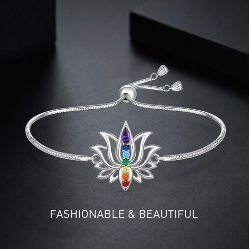 7 Chakra Bracelets for Women Yoga Lotus Flower Bracelet Sterling Silver Gifts Mandala Jewelry in Saudi Arabia