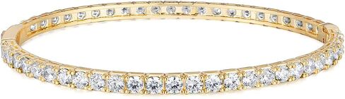 5A Cubic Zirconia Bracelets Bangles for Women, Yellow Gold Plated, Birthday Wedding Anniversary Jewelry, Inner Diameter: 5.7cm/6.0cm in Saudi Arabia