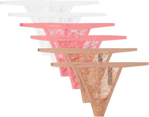 Amazon Essentials Women's All over stretch Lace G-String Thong Underwear, Pack of 6 in Kuwait