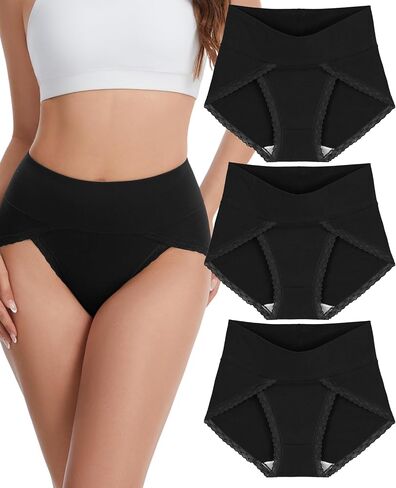 Sunm Boutique High Cut Combed Cotton Underwear for Women, High Waisted Full Coverage Briefs, Soft Comfy Lace Panties in Saudi Arabia
