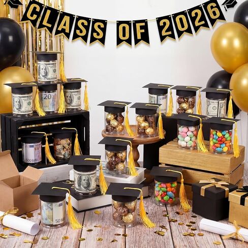 Chunful 36 Pack Graduation Cap Candy Jars with Tassel, Class of 2026 Graduation Favors Clear Plastic Containers Bulk, Grad Party Favors Mini Memory Jars for College Grad Ceremony Decor DIY Supplies in Kuwait