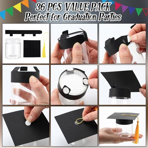 Chunful 36 Pack Graduation Cap Candy Jars with Tassel, Class of 2026 Graduation Favors Clear Plastic Containers Bulk, Grad Party Favors Mini Memory Jars for College Grad Ceremony Decor DIY Supplies in Kuwait