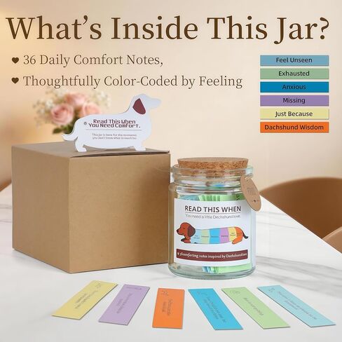 Extrogif Dachshund Gifts for Women, “Read This When" Message Jar with 36 Comfort Notes, Thoughtful Weiner Dog Gift for Dachshund Owners, Quiet Emotional Support Keepsake in Saudi Arabia