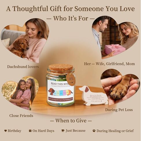 Extrogif Dachshund Gifts for Women, “Read This When" Message Jar with 36 Comfort Notes, Thoughtful Weiner Dog Gift for Dachshund Owners, Quiet Emotional Support Keepsake in Saudi Arabia