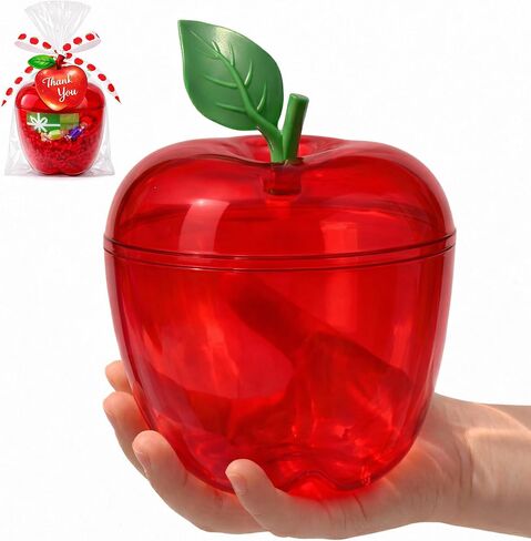 Large Red Apple Container Set for Gift Cards, Teacher Appreciation Gift Holder Set, Fillable Apple Candy Jar with Cards, Ribbon, Gift Bags and Raffia for Classroom Favors, 6 Pack in Saudi Arabia