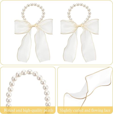 4 PCS Pearl Curtain Tiebacks, Summer DIY Pearl Lace Bow Curtain Tiebacks, French Decorative Curtains Holdbacks for Home Bedroom Offices Dining Rooms Wedding Party Decoration in Saudi Arabia