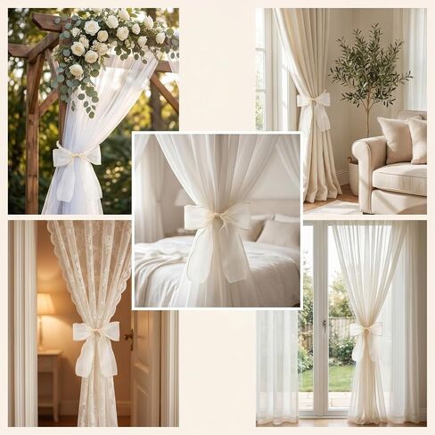 4 PCS Pearl Curtain Tiebacks, Summer DIY Pearl Lace Bow Curtain Tiebacks, French Decorative Curtains Holdbacks for Home Bedroom Offices Dining Rooms Wedding Party Decoration in Saudi Arabia