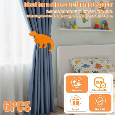 Bright Orange Dinosaur Curtain Holdback, Fun Wall Mounted Curtain Tiebacks for Kids' Rooms, Nursery & Playroom Decor, Easy Installation with Included Hardware in Saudi Arabia