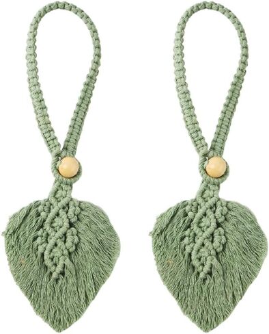 2pcs Boho Style Polyester Curtain Tiebacks - Handmade Cotton Rope with Adjustable Wooden Bead Decor in Kuwait
