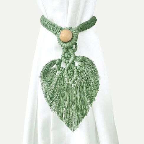 2pcs Boho Style Polyester Curtain Tiebacks - Handmade Cotton Rope with Adjustable Wooden Bead Decor in Kuwait