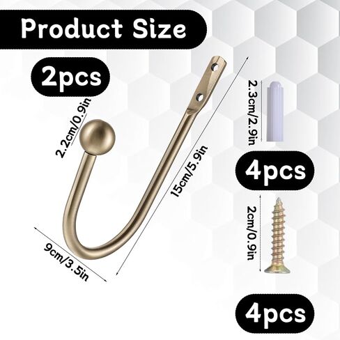 2 Pcs Curtain Holdbacks, Curtain Tiebacks Wall Mounted Curtains Hooks Drapery Tie Backs with Screws U Shaped Curtains Pull Backs for Bedroom, Living Room, Office Drapes (Antique Bronze) in Kuwait
