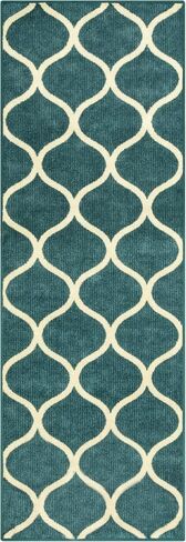 Maples Rugs Rebecca Moroccan Trellis Runner Rug - Made in USA - Washable, Non-Slip, Low Profile Indoor Rug for Hallway, Kitchen, and Laundry Room, 2' x 6', Teal in Saudi Arabia
