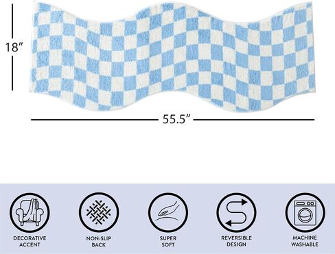 Urban Lifestyle Wavy Blue Checkerboard Runner Rug,18" x 55" Modern Accent Rug with Non-Slip Backing, Plush Tufted Soft Floor Mat for Hallways, Entryways, Bedrooms & Dorm Rooms in Saudi Arabia
