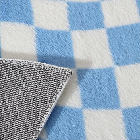 Urban Lifestyle Wavy Blue Checkerboard Runner Rug,18" x 55" Modern Accent Rug with Non-Slip Backing, Plush Tufted Soft Floor Mat for Hallways, Entryways, Bedrooms & Dorm Rooms in Saudi Arabia