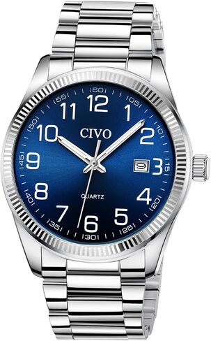 CIVO Silver Analog Watches for Men: Easy Read Dress Stainless Steel Wrist Watch with Large Numbers Date & Waterproof for Work - Gift for Husband Father in Kuwait